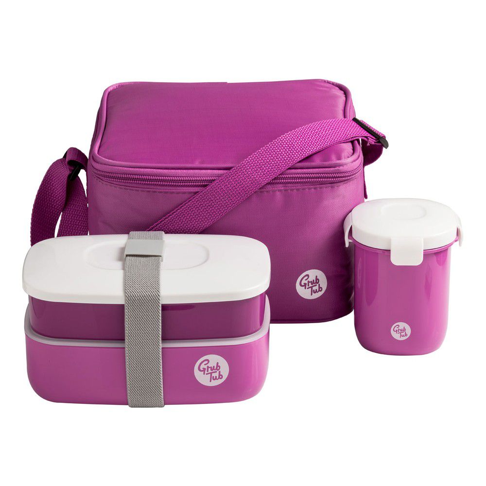 Set tmavě růžového svačinového boxu, hrníčku a tašky Premier Housewares Grub Tub, 21 x 13 cm - Bonami.cz