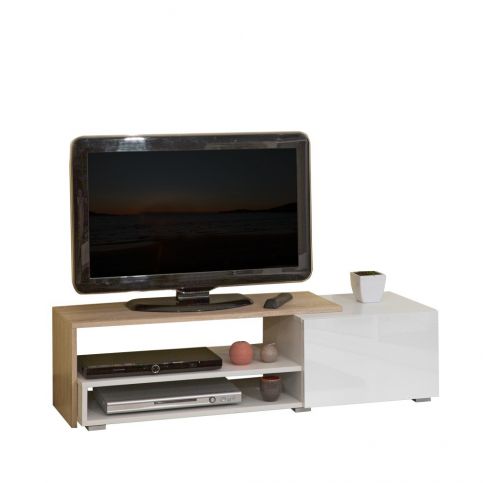 Hnědý televizní stolek s bílými zásuvkami Symbiosis Briks, šířka 120 cm - Bonami.cz
