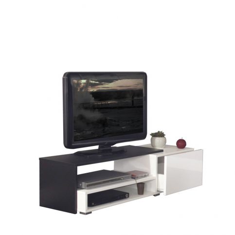 Černý televizní stolek s bílými zásuvkami Symbiosis Albert, šířka 120 cm - Bonami.cz