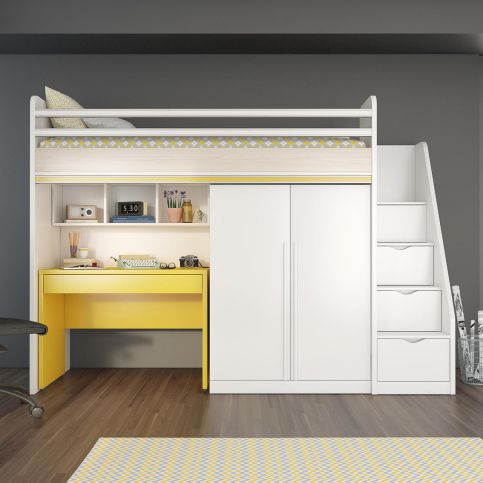 Dětský pokoj s patrovou postelí Flexi - yellow - Patrová postel - pouze horní postel: 213x185x97 - Nábytek aldo - NE