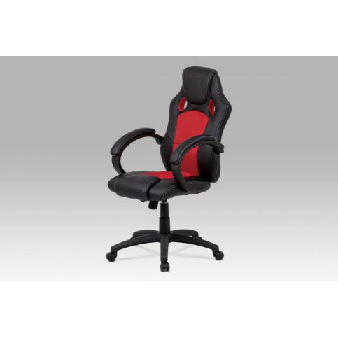 Kancelářská židle, houpací mech., černá koženka / červená MESH, plast. Kříž KA-F281 RED Autronic - DEKORHOME.CZ