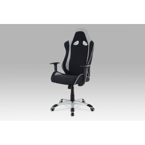 Kancelářská židle, látka černá/bílá, stříbrný kříž, houpací mechanismus - DEKORHOME.CZ