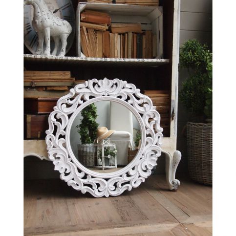 Zrcadlo s rámem z mangového dřeva Orchidea Milano Antique White, 70 cm - Bonami.cz