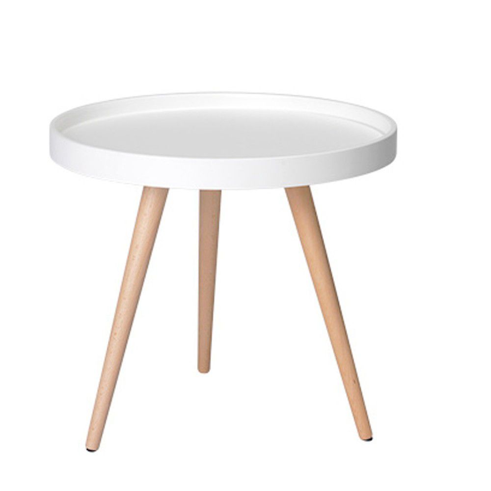 Bílý odkládací stolek s nohami z bukového dřeva Furnhouse Opus, Ø 50 cm - Bonami.cz