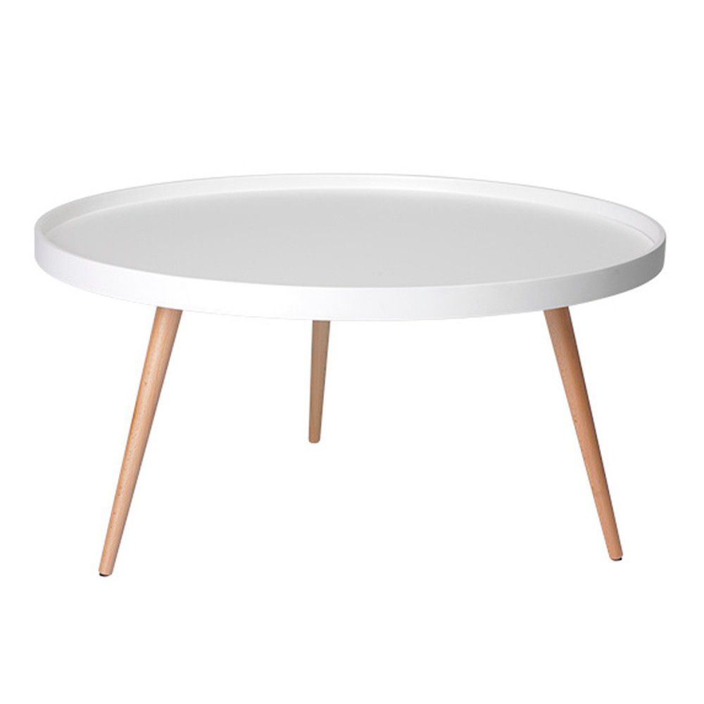 Bílý konferenční stolek s nohami z bukového dřeva Furnhouse Opus, Ø 90 cm - Bonami.cz