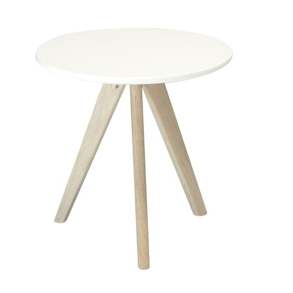 Bílý konferenční stolek s nohami z dubového dřeva Furnhouse Life, Ø 40 cm - Bonami.cz