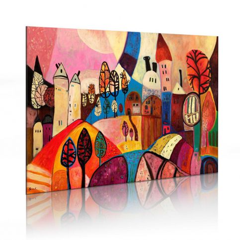 Ručně malovaný obraz - Vesnice v podzimních barvech 90x60 cm - GLIX DECO s.r.o.