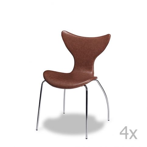 Sada 4 hnědých židlí s koženým sedadlem Furnhouse Amy - Bonami.cz
