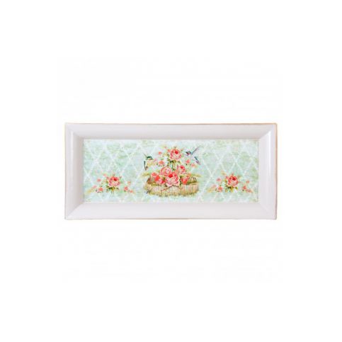 Plastový podnos s květy a ptáčky - 41*18*3 cm Clayre & Eef - LaHome - vintage dekorace
