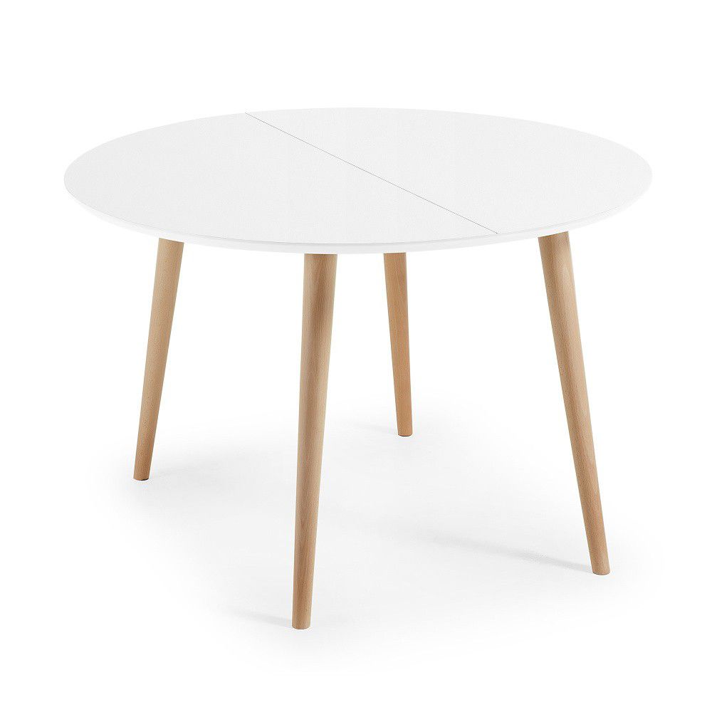 Bílý rozkládací jídelní stůl s bílou deskou ø 120 cm Oqui – Kave Home - Bonami.cz