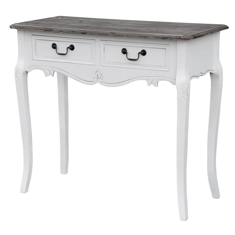 Bílý konzolový stolek z topolového dřeva s přírodními detaily a 2 zásuvkami Livin Hill Rimini - Bonami.cz
