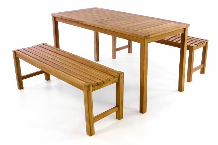 Divero Zahradní set lavic a stolu -  ošetřené týkové dřevo - 150 cm - Kokiskashop.cz