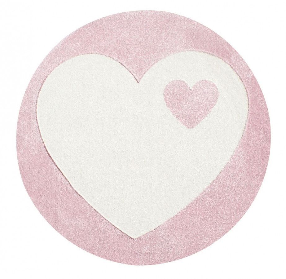 Forclaire Dětský kulatý koberec srdíčko bílo - růžový - ATAN Nábytek