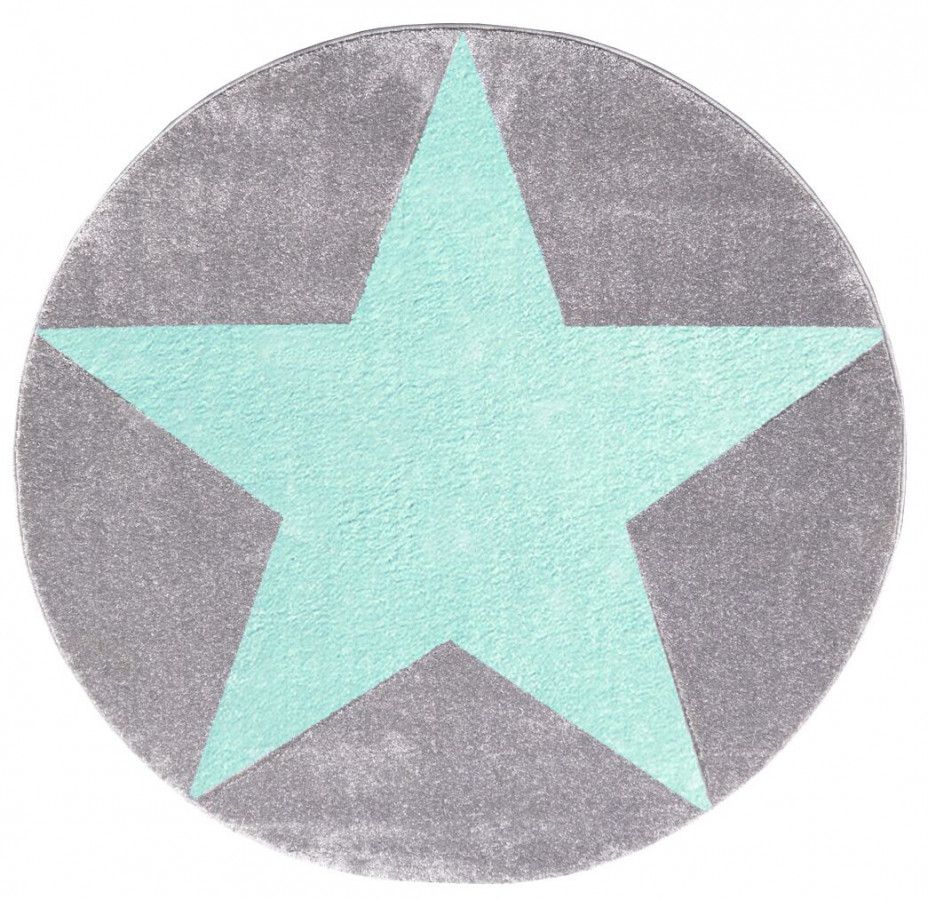 Forclaire Dětský kulatý koberec STARS stříbrnošedý/ mátový - ATAN Nábytek