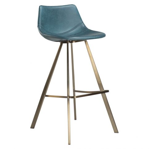 Modrá barová židle s ocelovým podnožím ve zlaté barvě DAN–FORM Pitch - Bonami.cz