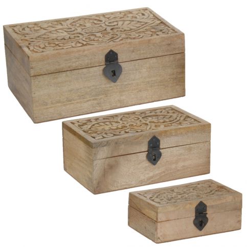 Home Styling Collection Sada 3 dřevěných boxů - přírodní barva dřeva - EMAKO.CZ s.r.o.