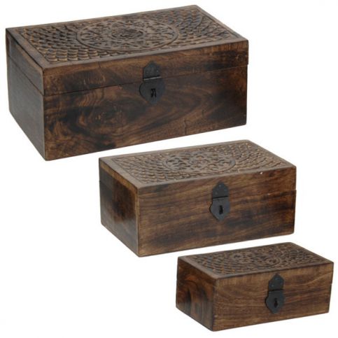Sada 3 dřevěných boxů - ze tmavého dřeva Home Styling Collection - EMAKO.CZ s.r.o.