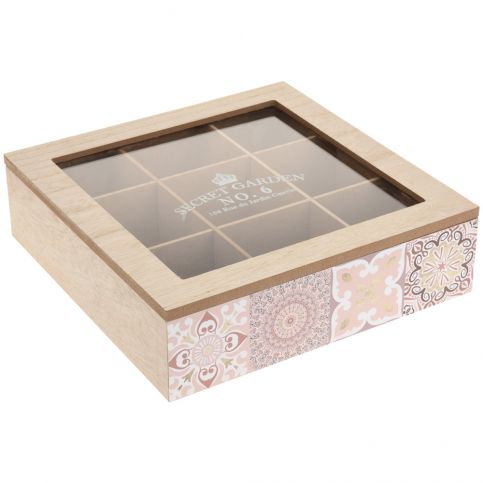 Dřevěný box na čajové sáčky Chinoas 24 x 24 x 7 cm, růžová - 4home.cz