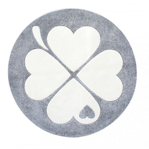 Forclaire Dětský kulatý koberec čtyřlístek stříbrnošedý - bílý - ATAN Nábytek