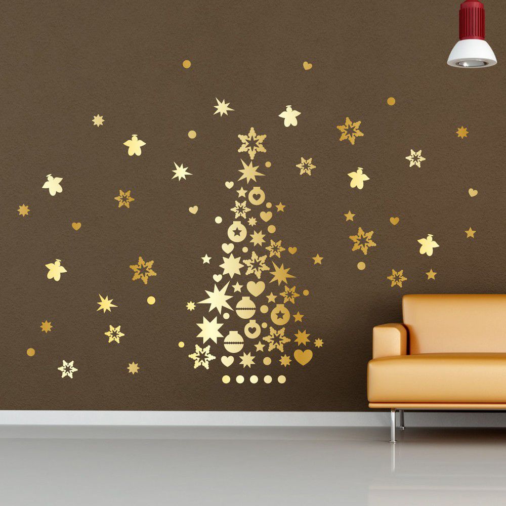 Vánoční samolepky Ambiance Golden Christmas Tree And Stars - Bonami.cz