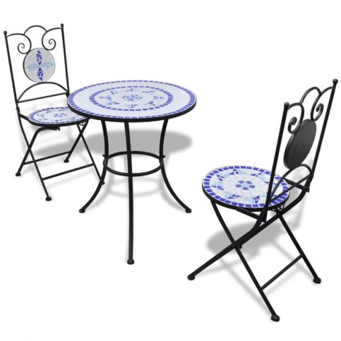 Zahradní bistro set mozaikový stůl 60 cm, 2 židle, modro-bílý - Favi.cz