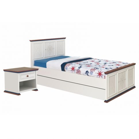 Modro-bílá postel 100x200 s přistýlkou Ocean - Modro-bílá postel 100x200 Ocean - Nábytek aldo - NE