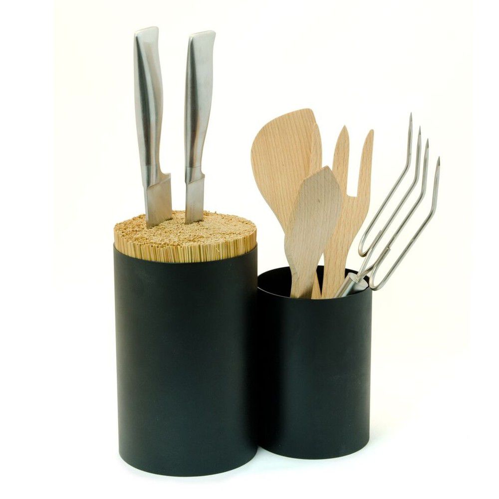 Černý blok na nože a kuchyňské náčiní z bambusového dřeva Wireworks Knife&Spoon - Bonami.cz