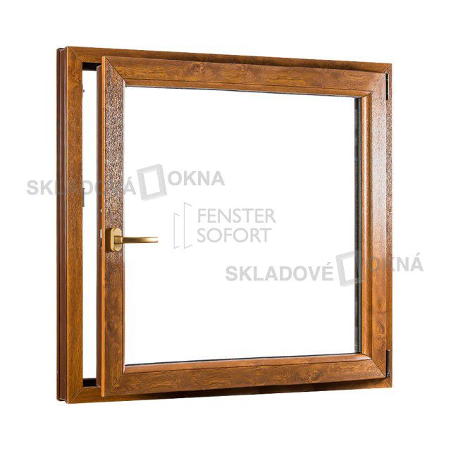 Skladova-okna Jednokřídlé plastové okno PREMIUM otvíravo-sklopné pravé 1100 x 1200 mm barva bílá/zlatý dub - Skladová Okna