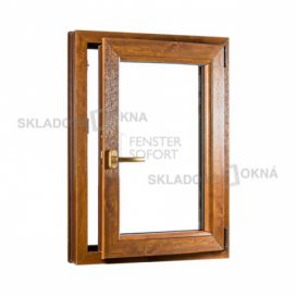Skladova-okna Jednokřídlé plastové okno PREMIUM otvíravo-sklopné pravé 650 x 1000 mm barva bílá/zlatý dub Skladová Okna
