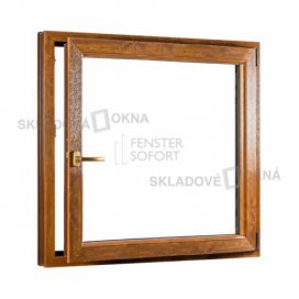 Skladova-okna Jednokřídlé plastové okno PREMIUM otvíravo-sklopné pravé 1100 x 1200 mm barva bílá/zlatý dub Skladová Okna