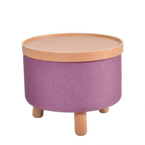 Fialová stolička s detaily z bukového dřeva a odnímatelnou deskou Garageeight Molde, ⌀ 50 cm - Bonami.cz
