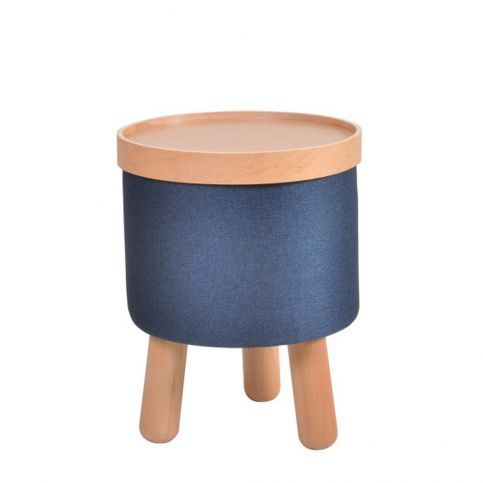 Modrá stolička s detaily z bukového dřeva a odnímatelnou deskou Garageeight Molde, ⌀ 35 cm - Bonami.cz