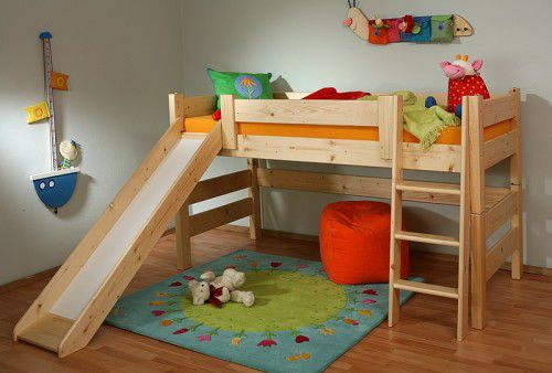 Dřevěná zvýšená postel se skluzavkou - GA - M-byt