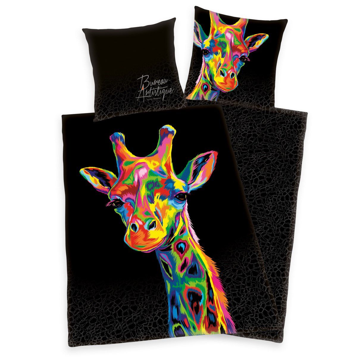 Herding Saténové povlečení Bureau Artistique - Colored Giraffe, 140 x 200 cm, 70 x 90 cm\n - 4home.cz
