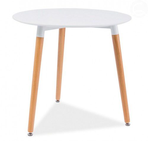 Bílý dřevěný jídelní stůl kulatý - CS - M-byt