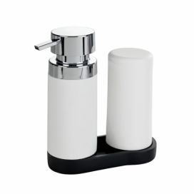 Dávkovač s mýdlovým čerpadlem a silikonovou nádobou na kapalinu, sada 2 v 1 pro kuchyň nebo koupelnu 250 ml, WENKO