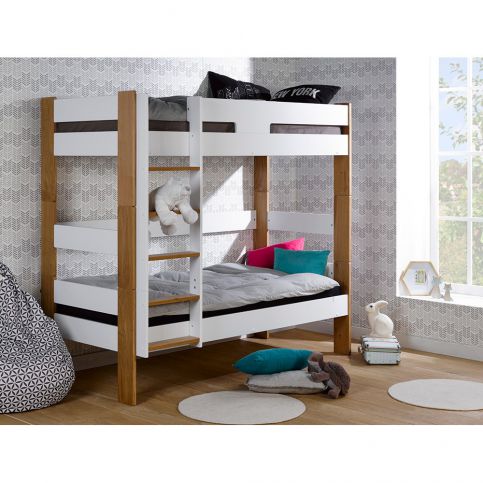 Dětská bílá dvoupatrová postel přestavitelná na jednolůžko JUNIOR Provence Complete, 90 x 190 cm - Bonami.cz