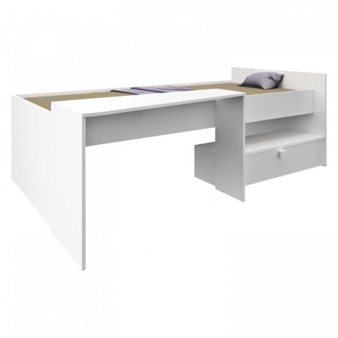 Idea Postel 90x200 s psacím stolem BONY perleťově bílá - ATAN Nábytek