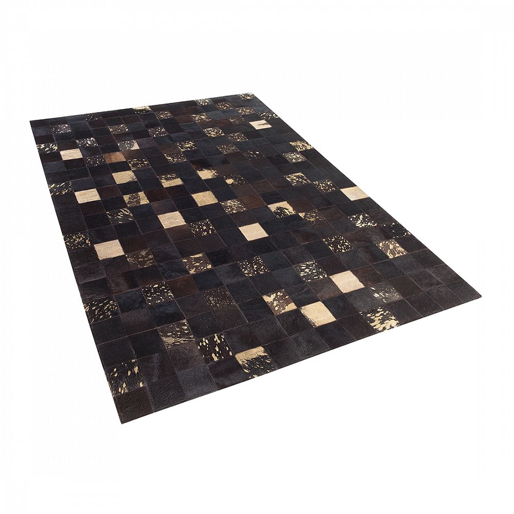 Hnědozlatý patchwork kožený koberec 140x200 cm BANDIRMA - Beliani.cz
