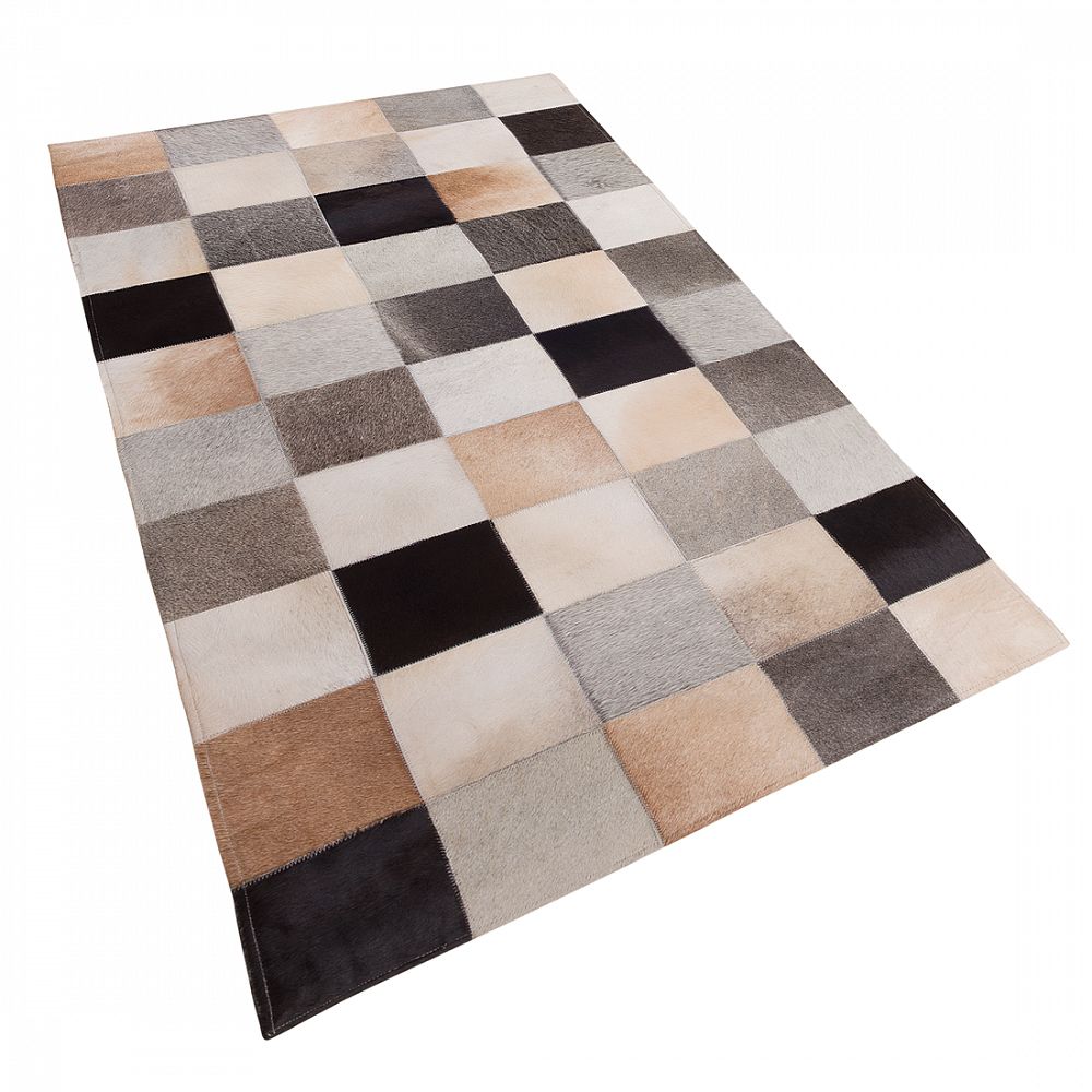 Hnědý kožený patchwork koberec 80x150 cm SOKE - Beliani.cz
