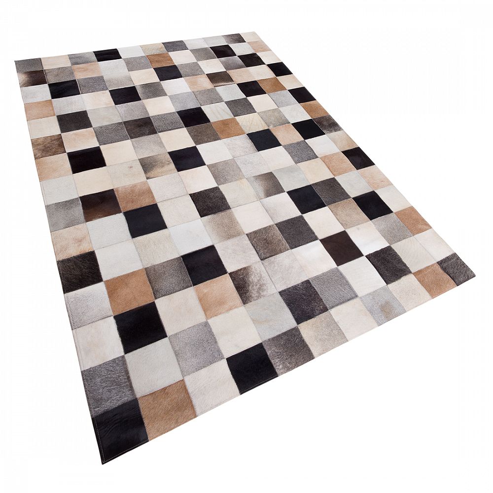 Hnědý kožený patchwork koberec 160x230 cm SOKE - Beliani.cz