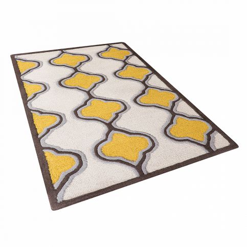 Žlutý vzorovaný vlněný koberec 80x150 cm - TIRE - Beliani.cz