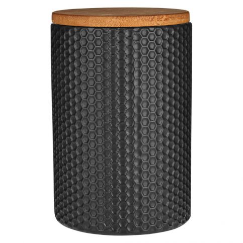 Černá dóza s bambusovým víkem Premier Housewares Black Hex, ⌀ 10 x 15 cm - Bonami.cz