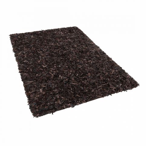Hnědý shaggy kožený koberec 80x150 cm MUT Beliani.cz