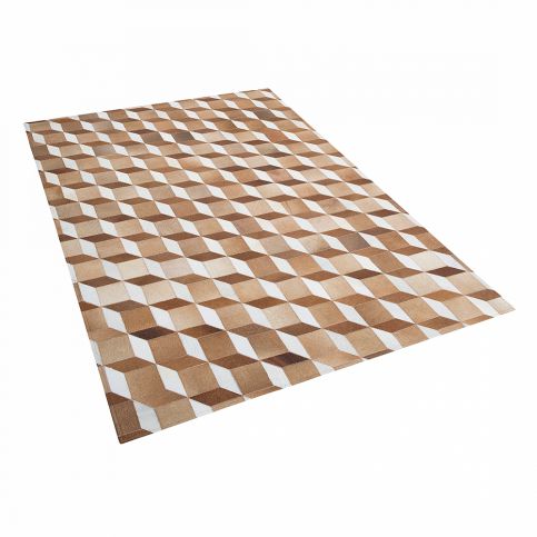 Hnědý kožený patchwork koberec 160x230 cm USAK - Beliani.cz