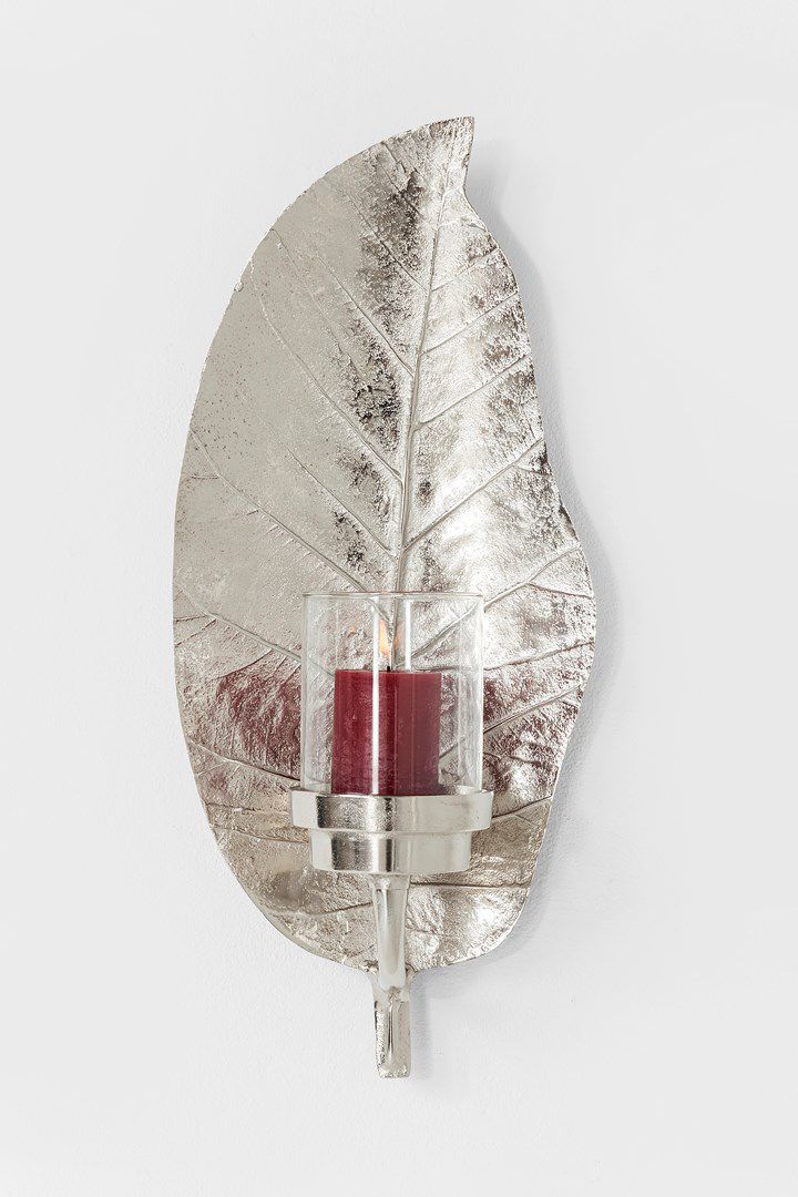 Nástěnný kovový svícen ve stříbrné barvě Kare Design Leaf - KARE