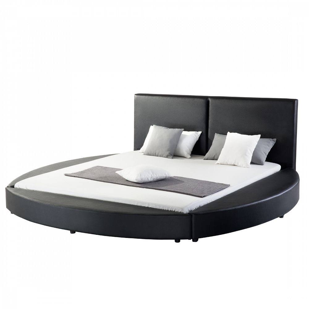 Luxusní černá kruhová postel z pravé kůže 180x200 cm LAVAL - Beliani.cz