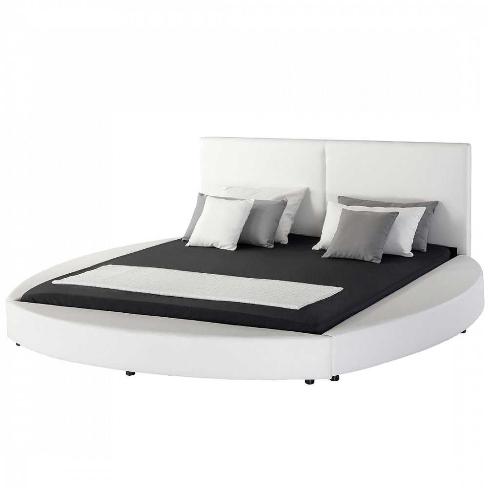 Luxusní bílá kruhová postel z pravé kůže 180x200 cm LAVAL - Beliani.cz