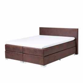 Hnědá kožená kontinentální postel 180x200 PRESIDENT