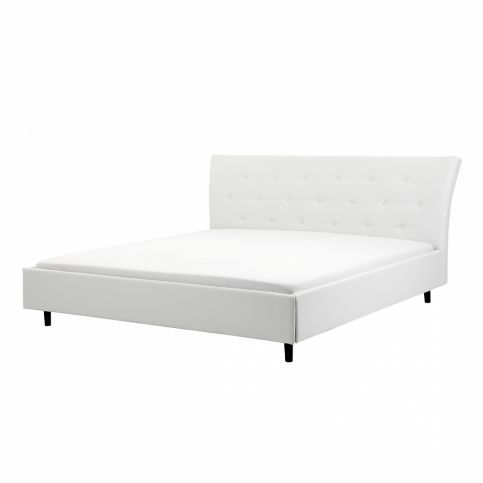 Bílá kožená postel 180x200 cm - SAVERNE - Beliani.cz